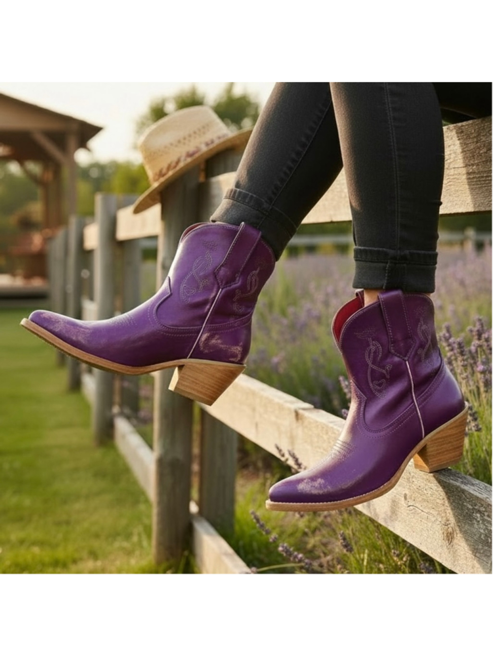 Size 8.5 Women's Ferrini Pixie Purple J-Toe Ankle Cowboy/ girl Boots Handcrafted